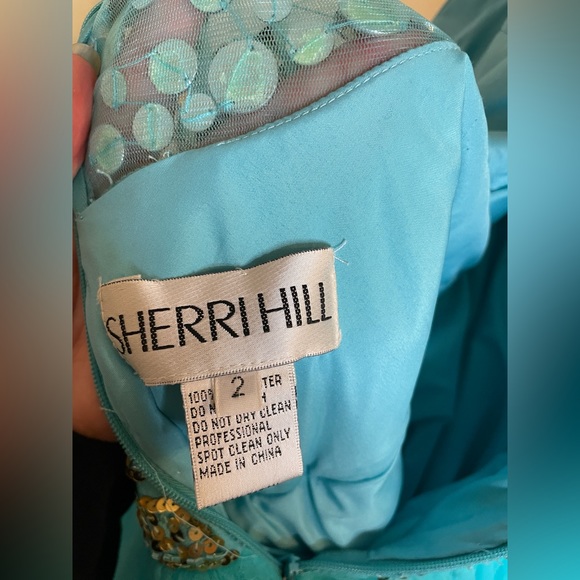 Sherri Hill high low jeweled dress blue gold - Picture 9 of 14